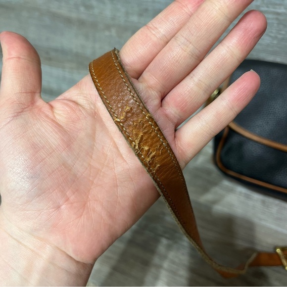 DOONEY & BOURKE Vintage Equestrian Leather Crossbody Purse Bag Black Tan - Picture 5 of 16